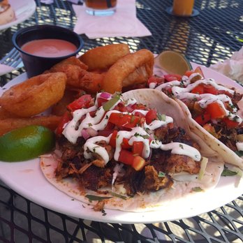 Coasters Crossing - Carnitas tacos (with onion rings instead of rice!). Loved it! - American Near Me - Oregon City, Oregon Coasters Crossing - Carnitas tacos (with onion rings instead of rice!). Loved it! - American Near Me - Oregon City, Oregon