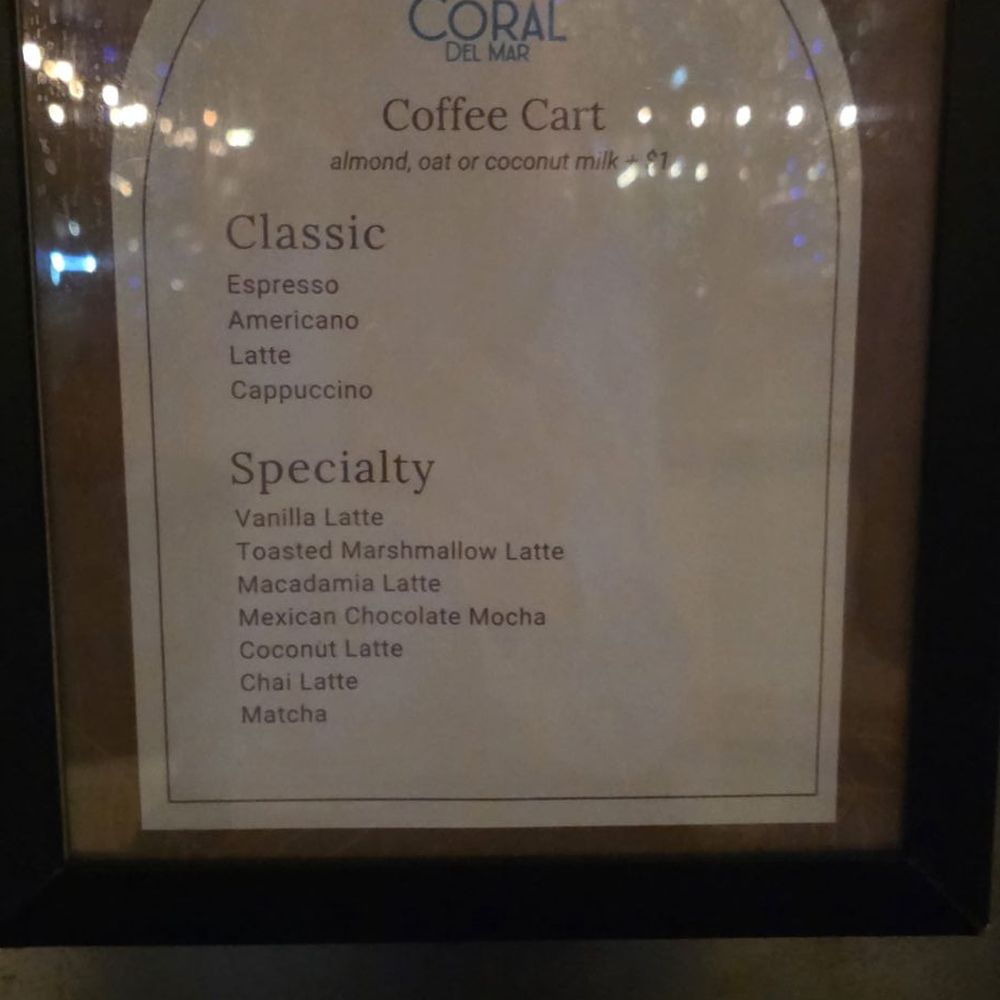 Coral Del Mar - Coffee cart menu - Asian Fusion Near Me - Del Mar, California Coral Del Mar - Coffee cart menu - Asian Fusion Near Me - Del Mar, California