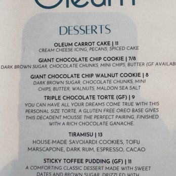 Oleum - Dessert menu - Vegan Near Me - Baltimore, Maryland