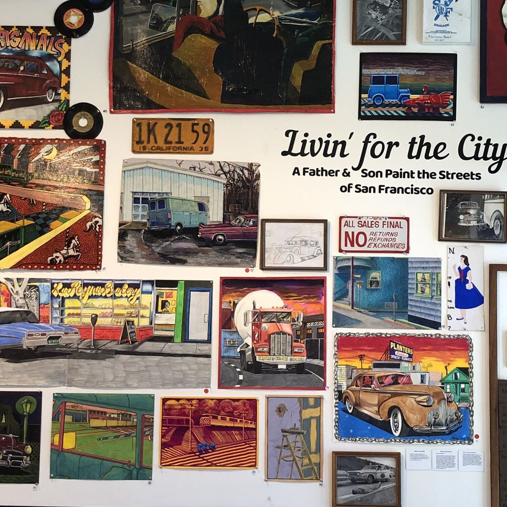 Juan R. Fuentes Gallery - Wall of pictures, art and sculptures- "Livin' For the City" high energy art! - Art Galleries Near Me - San Francisco, California