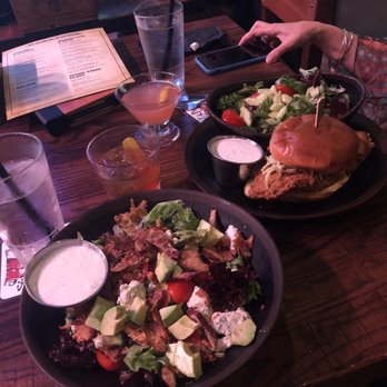 Barlines - At Left: Germantown Cobb and Old Fashion  At Right: Catfish Sandwich and Tennessee Twostep - New American Near Me - Nashville, Tennessee