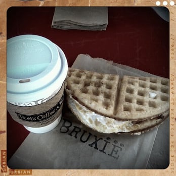 Bruxie - Belgian mocha with bacon, egg, & cheddar waffle - Sandwiches Near Me - Orange, California Bruxie - Belgian mocha with bacon, egg, & cheddar waffle - Sandwiches Near Me - Orange, California