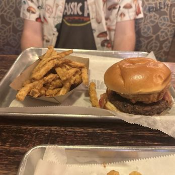 The Rookery - Burger and fries with a Fried Green Tomato - Bars Near Me - Macon, Georgia The Rookery - Burger and fries with a Fried Green Tomato - Bars Near Me - Macon, Georgia