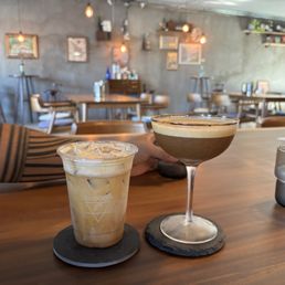 Ocean breeze iced latte and an espresso martini