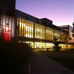 Fresno State Library - The beautiful exterior at night complete with the led screen