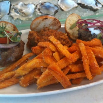 Cat Cora's Kitchen - trio of sliders with sweet potato fries - New American Near Me - San Francisco, California Cat Cora's Kitchen - trio of sliders with sweet potato fries - New American Near Me - San Francisco, California