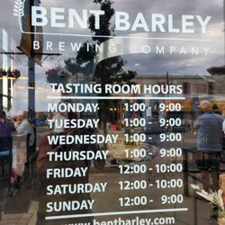Bent Barley Brewing Company - Entrance to tasting room with daily hours