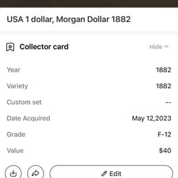 Our Morgan silver dollar from 1882 as scanned in CoinSnap.