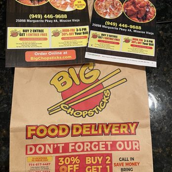 Big Chopsticks - Coupons! - Chinese Near Me - Mission Viejo, California