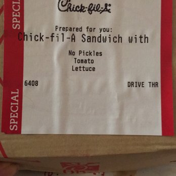 Chick-fil-A - Box is right, receipt is right but the sandwich is spicy it has some weird cheese and of course there's pickles on there. - Fast Food Near Me - Houston, Texas