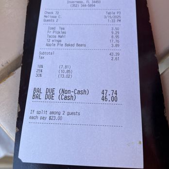 The Cove Pub and Grub - Receipt - Pubs Near Me - Inverness, Florida The Cove Pub and Grub - Receipt - Pubs Near Me - Inverness, Florida