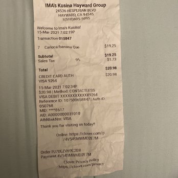 Ima's Kusina - The receipt where I bought the Carioca last night inside seafood city in Hayward. - Desserts Near Me - Milpitas, California Ima's Kusina - The receipt where I bought the Carioca last night inside seafood city in Hayward. - Desserts Near Me - Milpitas, California