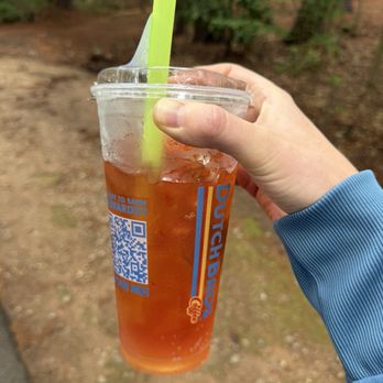 Dutch Bros Coffee - Zero sugar rebel -- with boba straw, but no boba, they forgot it - Juice Bars & Smoothies Near Me - Morrisville, North Carolina