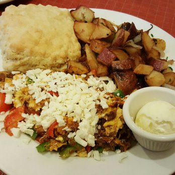 Sweet Maple Cafe - 18th Street Scrambler with home fries and a biscuit - American Near Me - Chicago, Illinois Sweet Maple Cafe - 18th Street Scrambler with home fries and a biscuit - American Near Me - Chicago, Illinois
