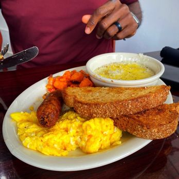 Blu Rose Art Bistro - Big Breakfast - with chicken sausage. The sausage was really good. - Paint & Sip Near Me - Douglasville, Georgia