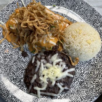 Caló Kitchen + Tequila - Short Rib Enchiladas with rice + beans - Cocktail Bars Near Me - Costa Mesa, California Caló Kitchen + Tequila - Short Rib Enchiladas with rice + beans - Cocktail Bars Near Me - Costa Mesa, California