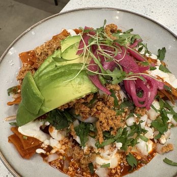 Almuerzo Café - Chilaquiles rojos with chorizo - Breakfast & Brunch Near Me - Tustin, California Almuerzo Café - Chilaquiles rojos with chorizo - Breakfast & Brunch Near Me - Tustin, California