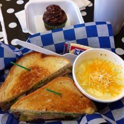 Crazy Wings & More - Delicious broccoli cheese soup and grilled turkey pesto sandwich and tea...and today, a free cupcake!