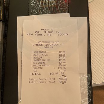 Rolfs - This was absolutely OUTRAGEOUS. Horrible food. The service was fine, It looks really nice but do not eat here. Take pics and leave - German Near Me - New York, New York