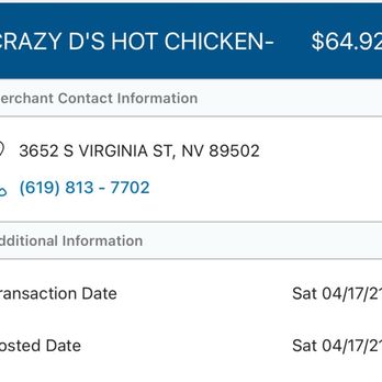 Crazy D's Hot Chicken - Since the owner claims I was never served at his restaurant - Chicken Shop Near Me - Reno, Nevada