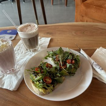 Dancin’ Beans Cafe - Strawberry Frappe and Cold Brew with cold foam absolutely amazing along with delicious avocado toast and a berry croissant. - Coffee & Tea Near Me - Euless, Texas