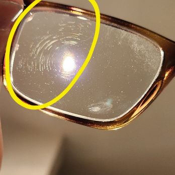 LensCrafters - circle shows where the lens was heated and distorted, damaging it and making it un-usable---while I was waiting, with no back up pair. - Eyewear & Opticians Near Me - Burnaby, British Columbia