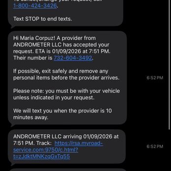 Andrometer - Time when Andrometer came. A little past 7pm - Roadside Assistance Near Me - Helmetta, New Jersey