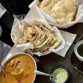 Angel Indian Restaurant  - Butter Chicken & 2. Garlic Naan & 3. Amul Cheese Naan - Indian Near Me - Jackson Heights, New York