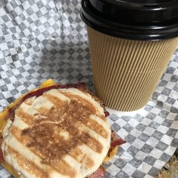 Medium vanilla latte and bacon breakfast panini.