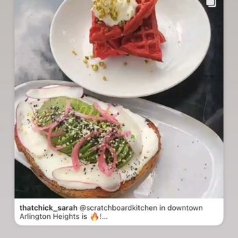 Scratchboard Kitchen - Avocado toast & beat-root waffle (sweet and yummy with a pop of color) - Breakfast & Brunch Near Me - Arlington Heights, Illinois Scratchboard Kitchen - Avocado toast & beat-root waffle (sweet and yummy with a pop of color) - Breakfast & Brunch Near Me - Arlington Heights, Illinois