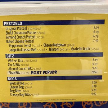Wetzel's Pretzels - Food menu (similar to pricing at Stanford Shopping Center) - Pretzels Near Me - Stanford, California Wetzel's Pretzels - Food menu (similar to pricing at Stanford Shopping Center) - Pretzels Near Me - Stanford, California