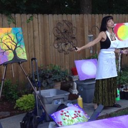 Serendipities by Dena: Art-Classes & MORE! - I'm teaching two paintings at once, at a private, backyard art-party.