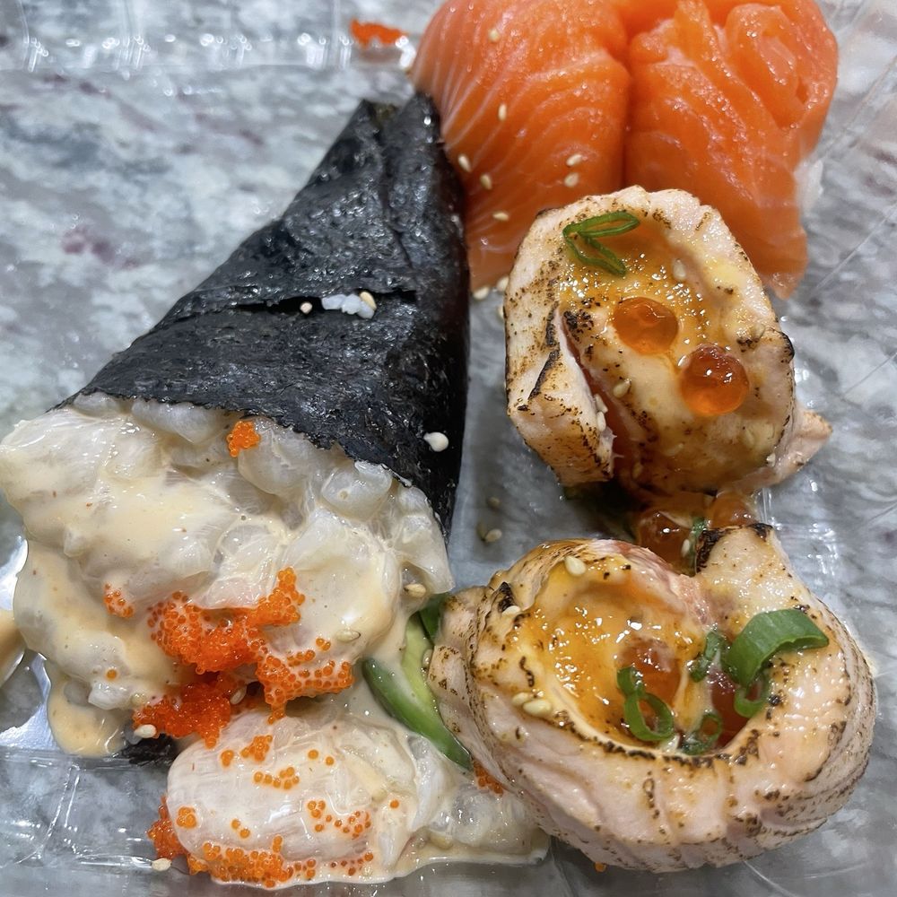 aa Sushi - scallop handroll, salmon bomb, king salmon nigiri - Sushi Bars Near Me - Kirkland, Washington aa Sushi - scallop handroll, salmon bomb, king salmon nigiri - Sushi Bars Near Me - Kirkland, Washington