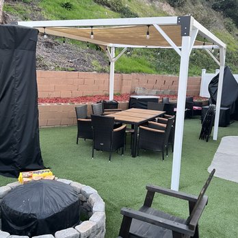 Sombra SD - a patio with a fire pit - General Contractors Near Me