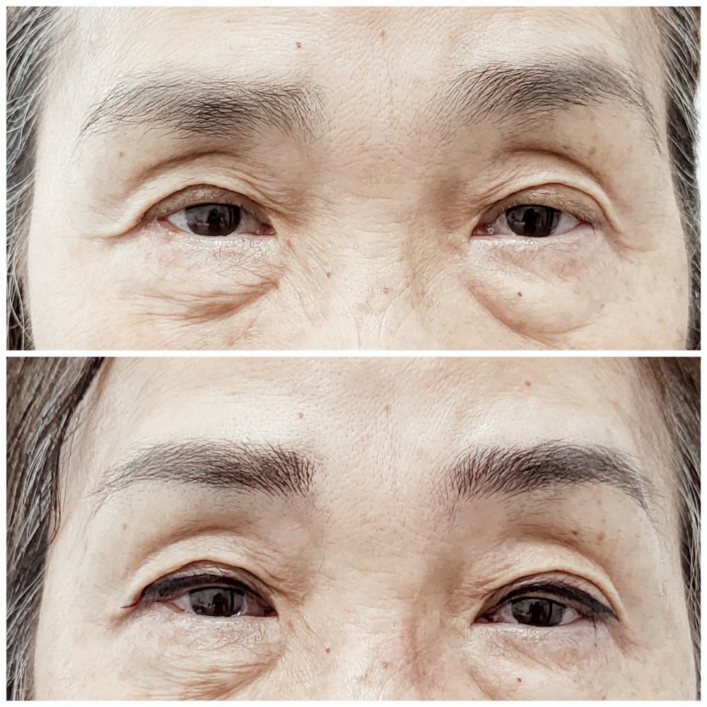 By Soo Cosmetic Tattoo - Before and after microbladed brows and top eyeliner - Permanent Makeup Near Me - Arcadia, California