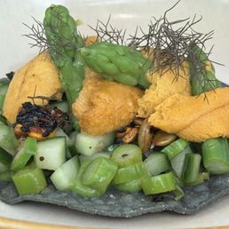 Uni and asparagus tostado. Yum!!! Uni and asparagus tostado. Yum!!!