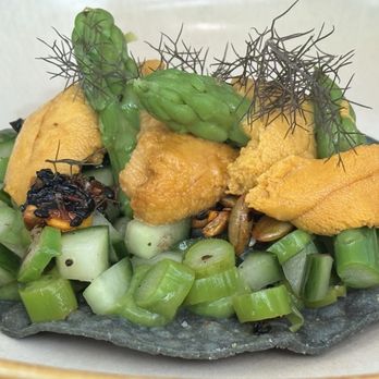 Ponto Lago - Uni and asparagus tostado. Yum!!! - New American Near Me - Carlsbad, California Ponto Lago - Uni and asparagus tostado. Yum!!! - New American Near Me - Carlsbad, California