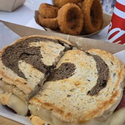 Reuben and onion rings