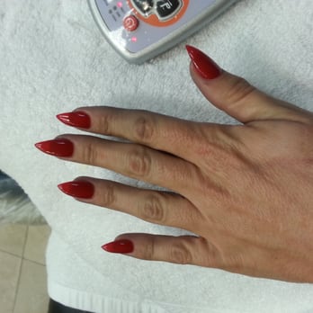 Nail Tek - Stilleto nails full set with red gel mani - Nail Salons Near Me - Mililani, Hawaii