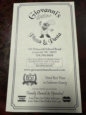 Menu photo 4 Giovanni's Pizza & Pasta Concord, NC