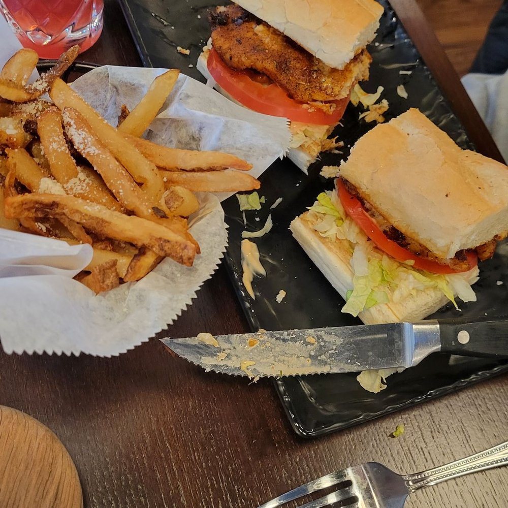 Whiskey Bend - Blackened Grouper Sandwich and fries - Gastropubs Near Me - St. Charles, Illinois