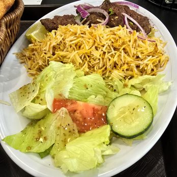 Faryab Kabob - Chaplee Kabob Platter (Salad with Italian dressing on it?) - Middle Eastern Near Me - Fredericksburg, Virginia Faryab Kabob - Chaplee Kabob Platter (Salad with Italian dressing on it?) - Middle Eastern Near Me - Fredericksburg, Virginia
