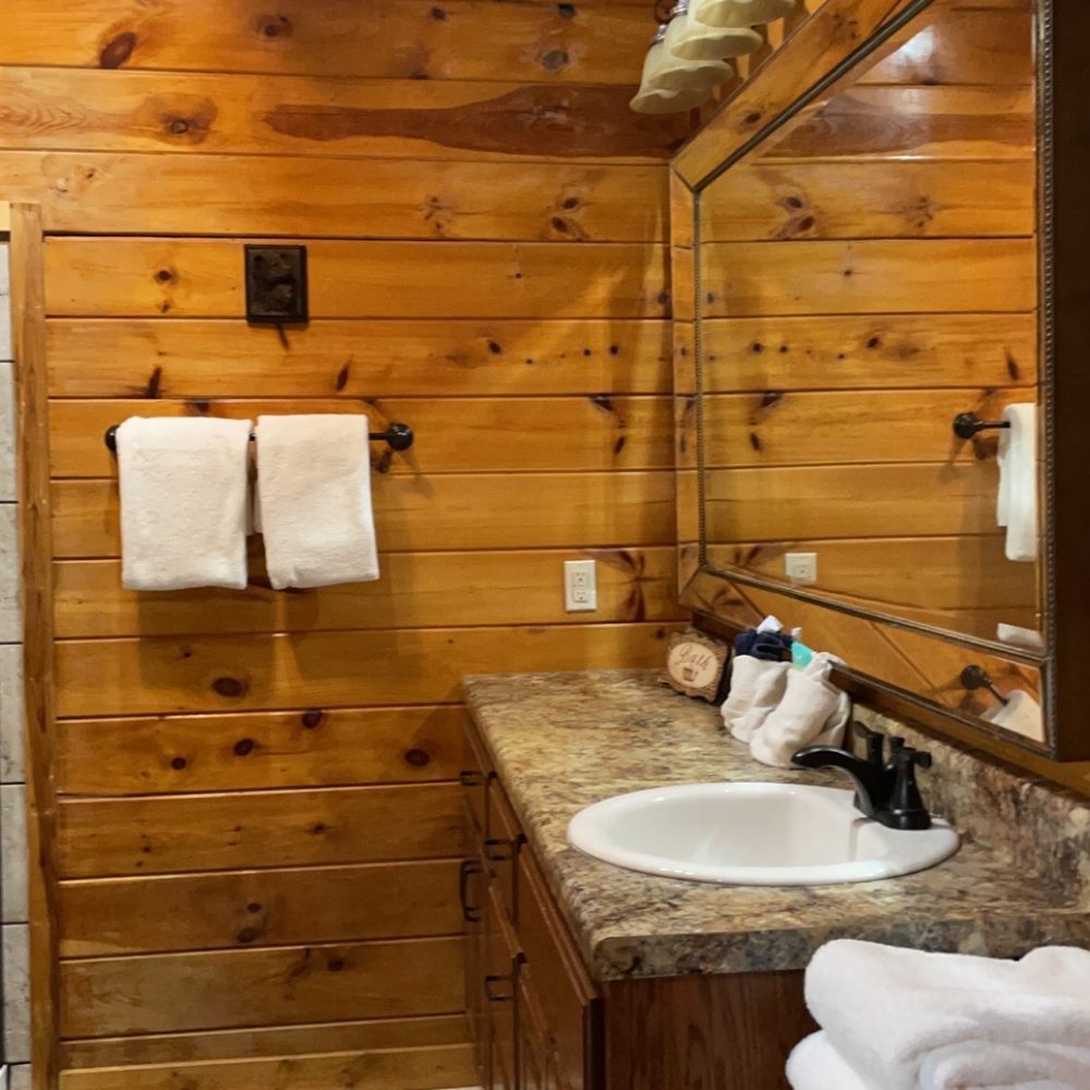 Auntie Belham's Cabin Rentals - Beary in love main bathroom upstairs - Vacation Rentals Near Me - Pigeon Forge, Tennessee