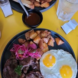 Steak & eggs and omelette chilaquiles!!! So good!!! Steak & eggs and omelette chilaquiles!!! So good!!!