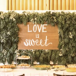Gateway Gardens - Dessert table custom backdrop we created and brought into the space. See our website for more photos of this event (www.milkmaiddesigns.com)