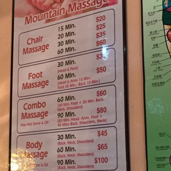 Mountain Massage - Price list 12/2016 - Reflexology Near Me - Avon, Colorado