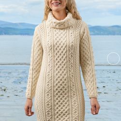 Bridget's An Irish Tradition - The Classic Aran knit dress with roll neck