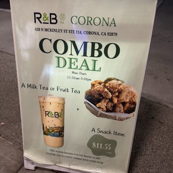 R&B Tea - Corona - Combo deal special mon-Thursday 11:30 am-3 pm 3.09.25 - Bubble Tea Near Me - Corona, California R&B Tea - Corona - Combo deal special mon-Thursday 11:30 am-3 pm 3.09.25 - Bubble Tea Near Me - Corona, California
