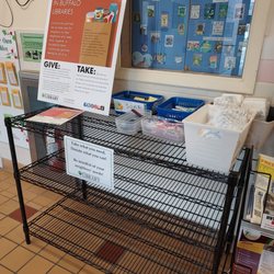 Elaine M. Panty Branch Library Riverside - Diapers, soap, toothbrushes, toothpaste - free to those who need them.