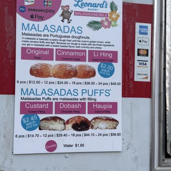 Leonard's Pearlridge Malasada Mobile - Here is the menu - Desserts Near Me - Aiea, Hawaii Leonard's Pearlridge Malasada Mobile - Here is the menu - Desserts Near Me - Aiea, Hawaii